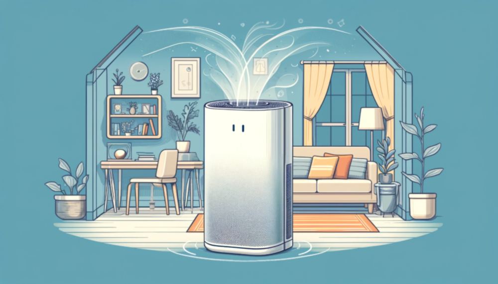 illustration of an air purifier pulling in dust