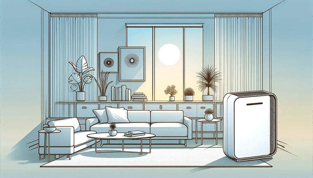 Stylized modern living room interior illustration.