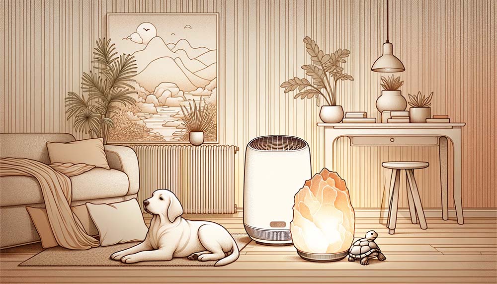 pets sitting around a large salt lamp