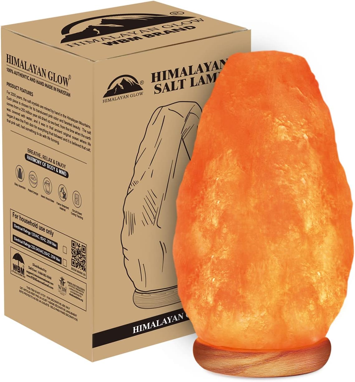 Himalayan salt lamp with packaging box.