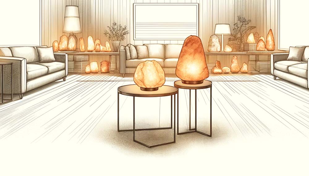 Stylish living room with salt lamps decor.