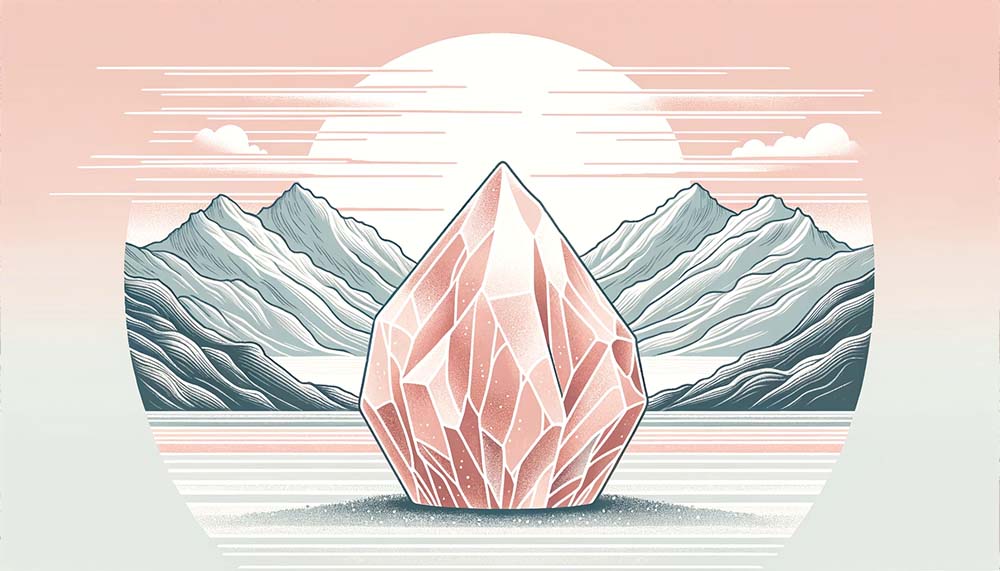 Mountain landscape with stylized crystal illustration.