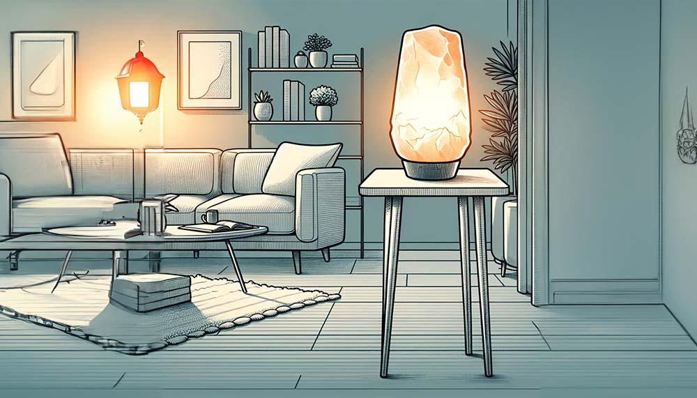 Cozy living room interior with salt lamp.