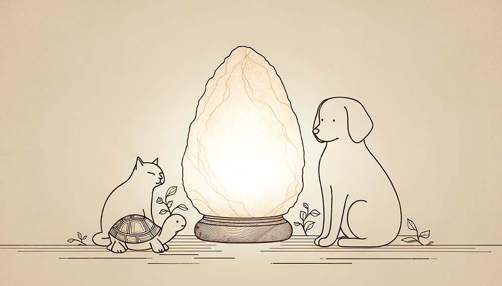 Pets sitting around a Salt Lamps