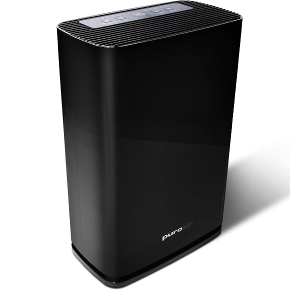 Black PuroAir 400 air purifier on white background.