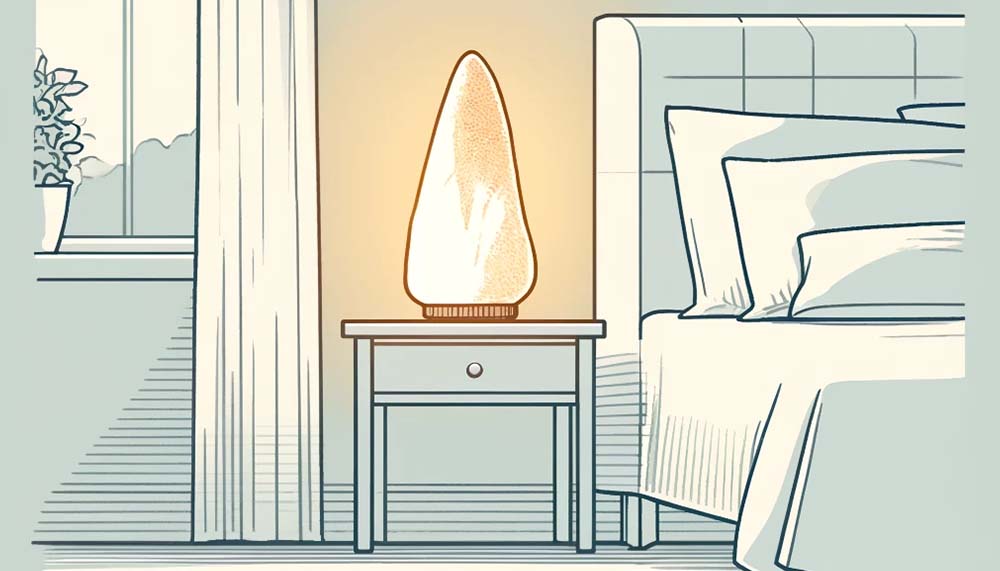 Stylized bedroom interior with lamp and bed illustration.