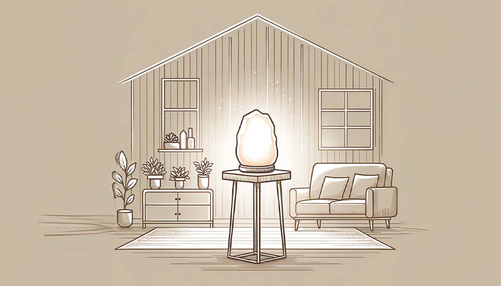 Cozy minimalist living room illustration with salt lamp.