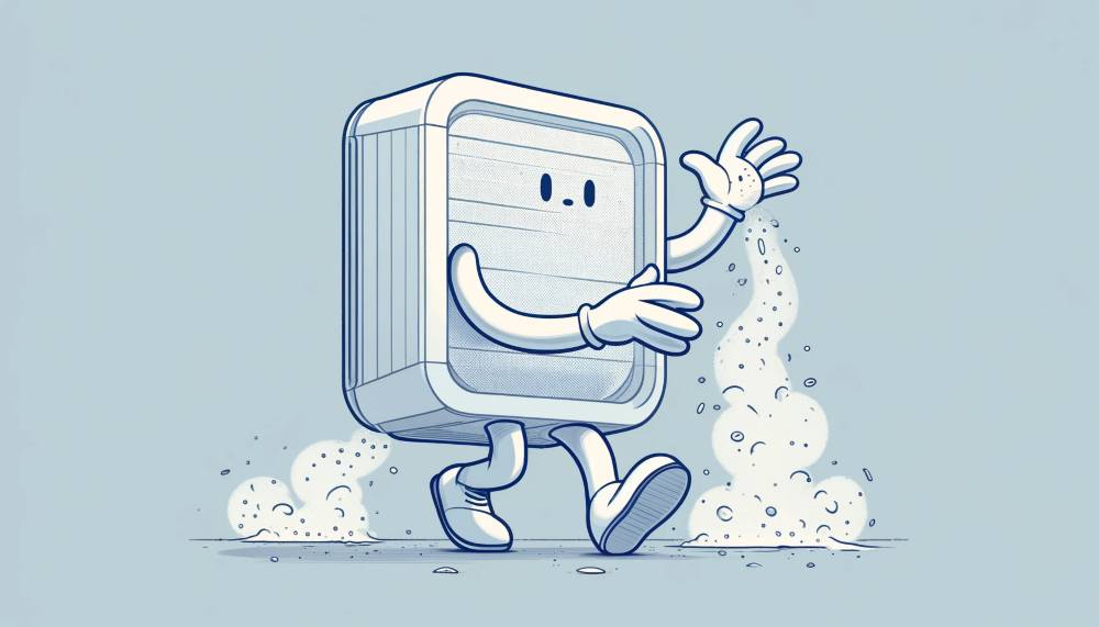 illustration of an air purifier picking up dust